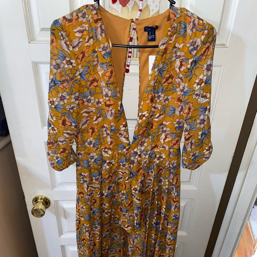 yellow flower jumpsuit romper shorts high low